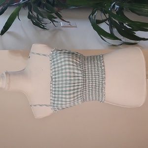 American Eagle Turquoise Plaid Skin Tight Stretchy Tank Top Adjustabl Spaghetti